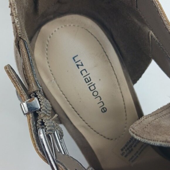Liz Claiborne Heels Womens Size 7.5 Tan Open Toe Faux Leather Western Flair - Picture 6 of 8